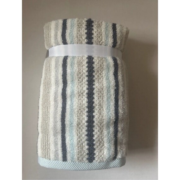 Casaba Hand Towel Set Blue, White, and Gray Stripe - Picture 2 of 2